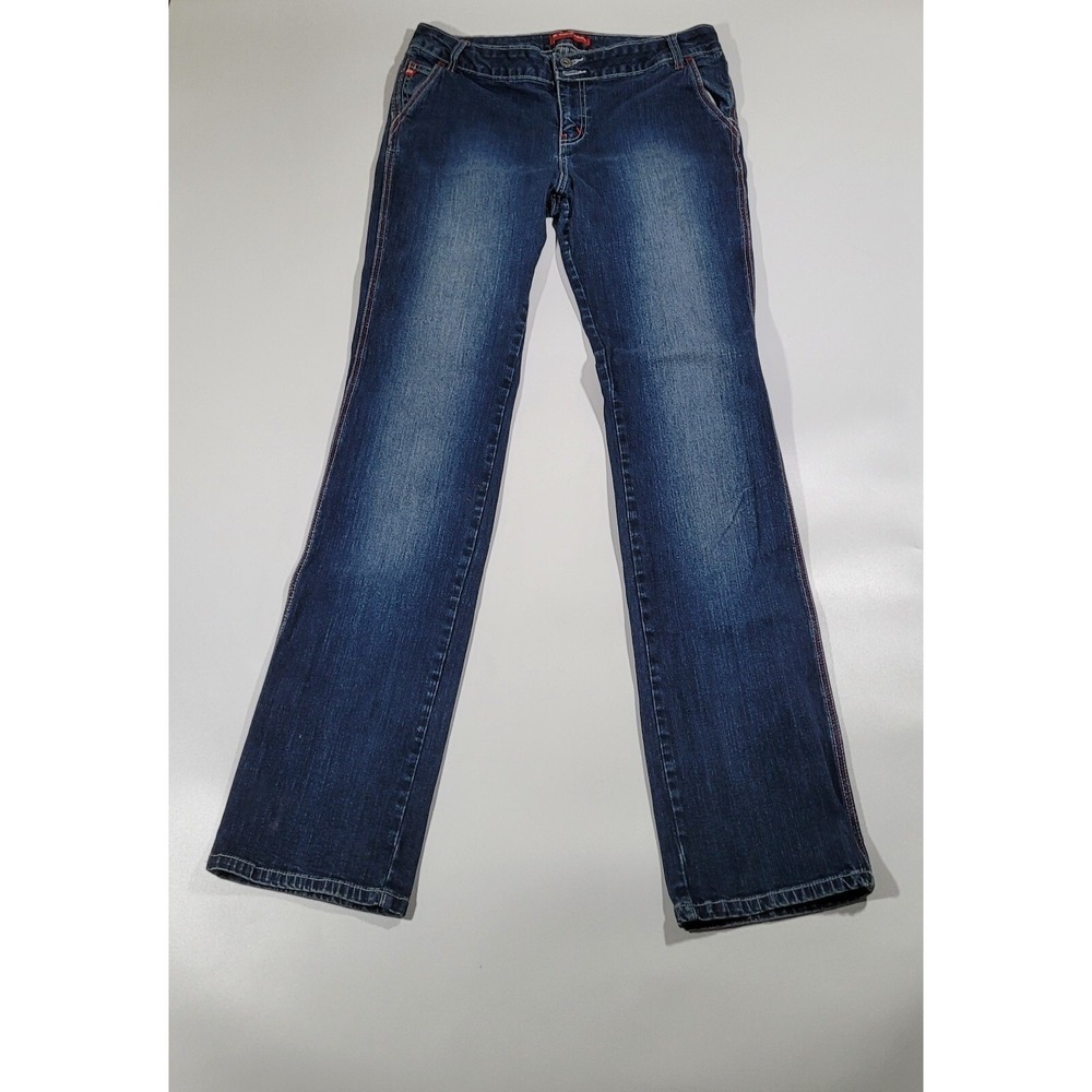 US‎ Polo Assn Womens Low Rise Bootcut Jeans Dark Wash Red Stitch Size 13/14